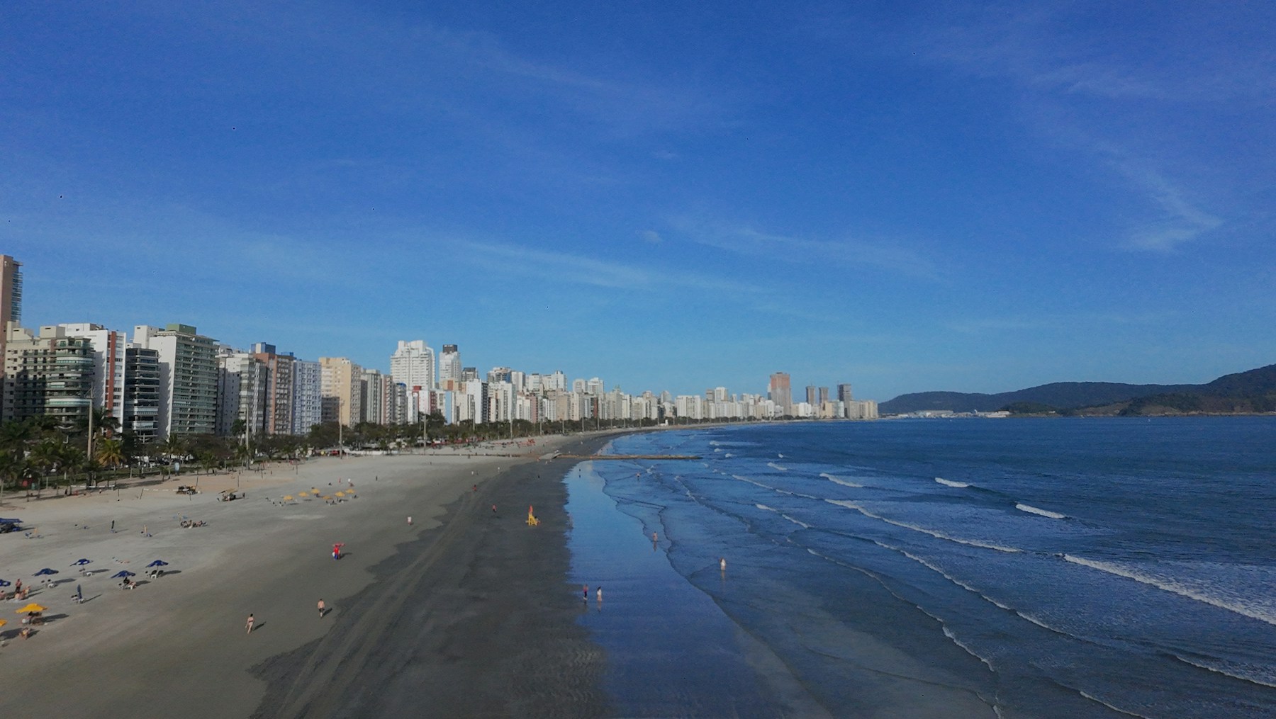 Aerial view of the coast of Santos, Brazil